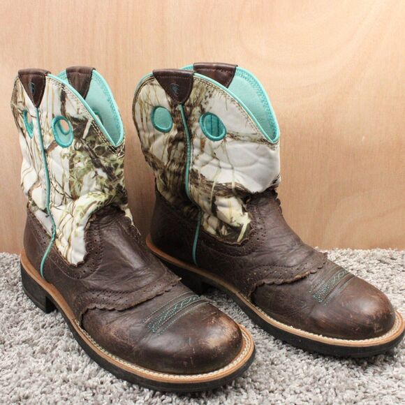 Ariat Fatbaby Cowgirl Boots Womans 9.5B Brown White Camouflaged Leather Western - Picture 2 of 11